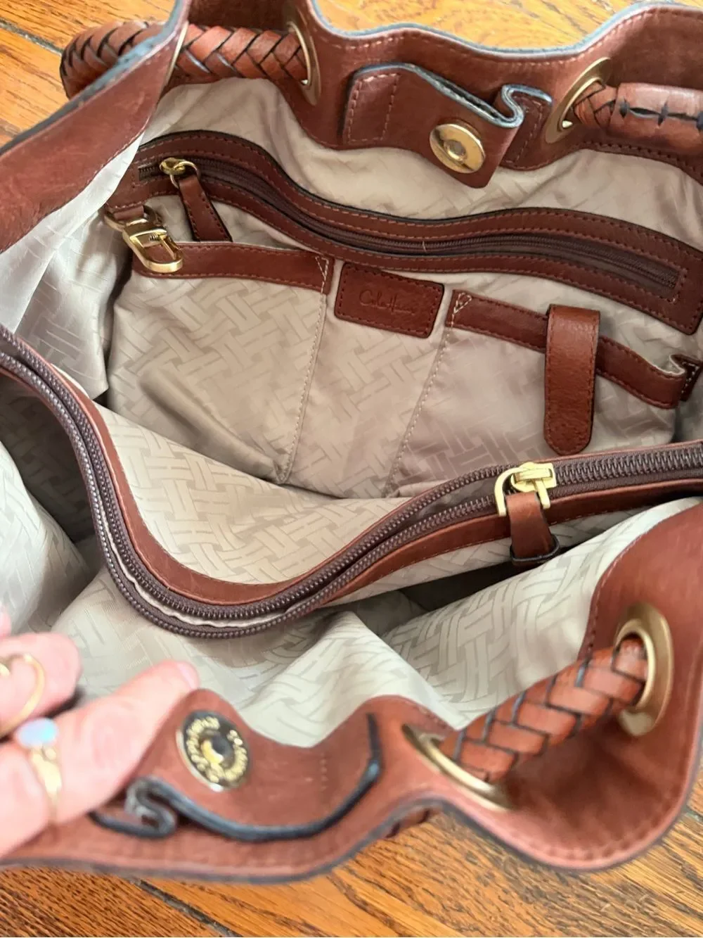 Cole Haan Brown Leather Shoulder Bag with Gold Accents